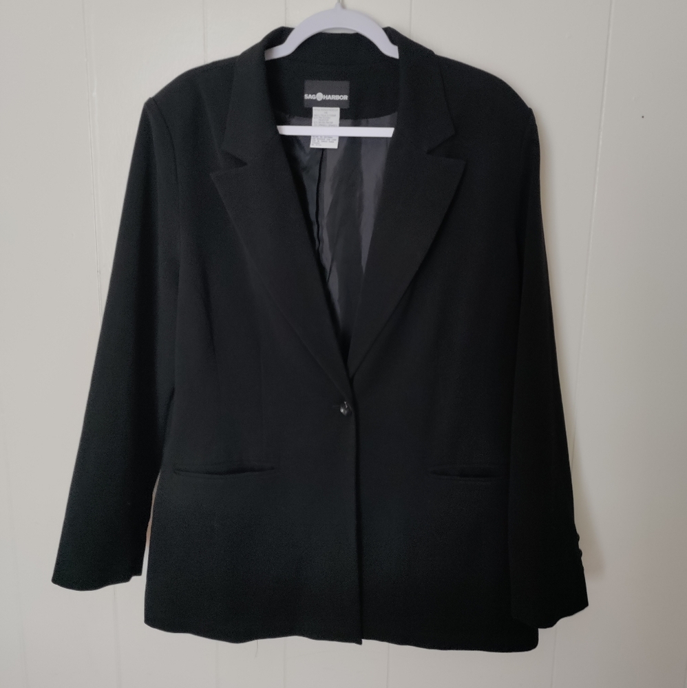 Vintage Sag Harbor long line blazer jacket black lunic length coat suit